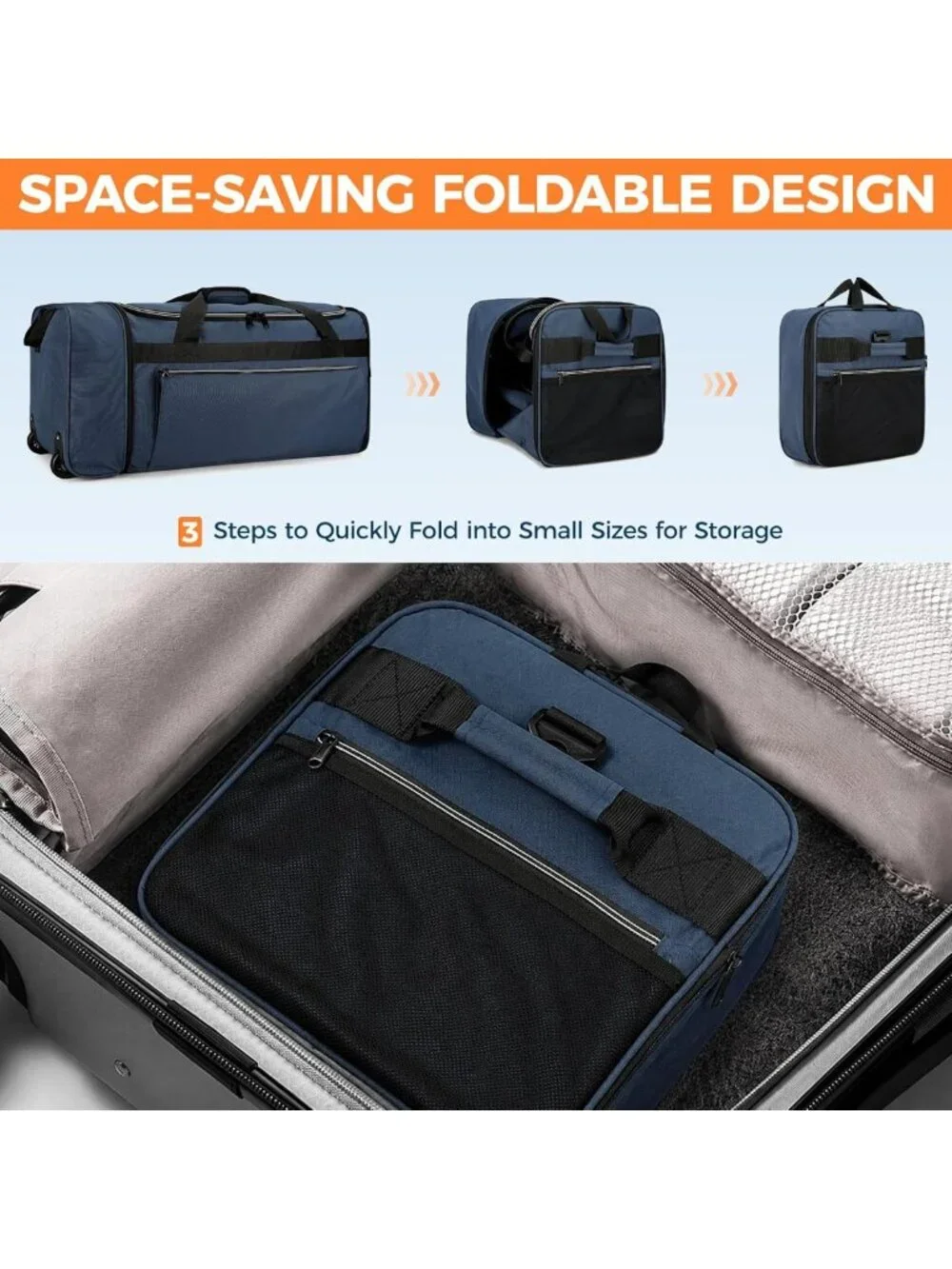 Large 28” Foldable Rolling Duffle Bag with Wheels | Water-Resistant Travel